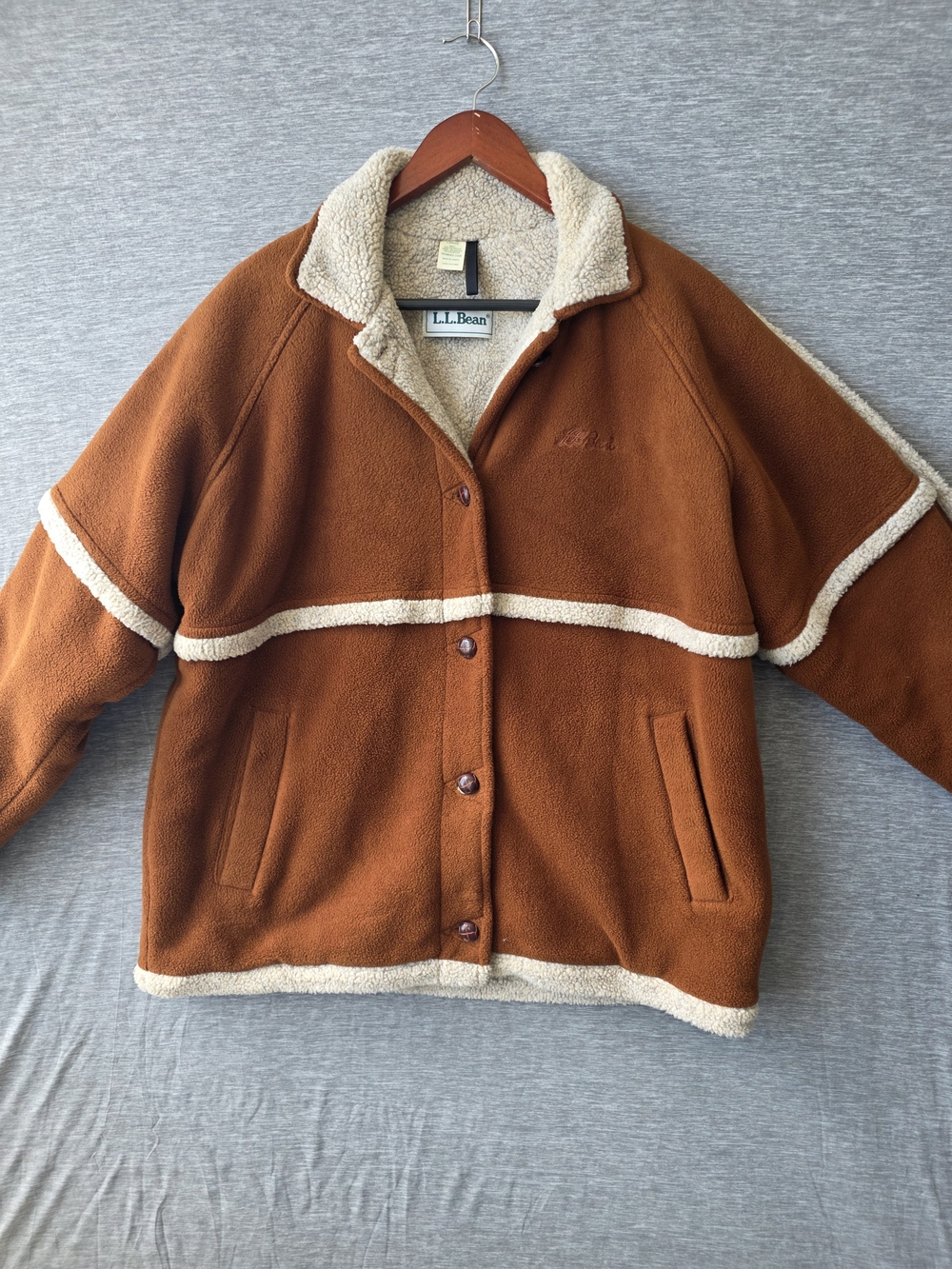 Vintage L.L.Bean Women’s Large Fleece Sherpa Jacket Made in Canada Brown Cream